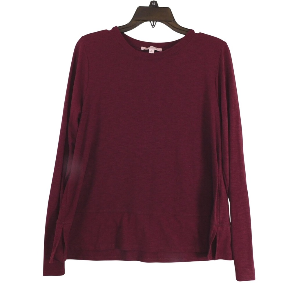 Green Envelope Los Angeles Womens Burgundy Long Sleeve Ruffle Hem Top Size M